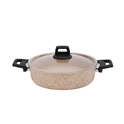 Gabbro 7-Piece Granite Coated Cookware Set RF10980 | Non-Stick Aluminium Pots & Pans with Tempered Glass Lids & Bakelite Handles | Beige