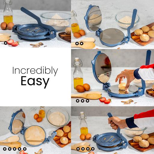 20cm Chapati Press with Stainless Steel Plate – Heavy Cast Iron Body for Perfect Roti, Chapati & Tortilla Multicolour 20cm
