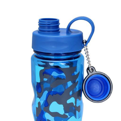 600ml Reusable Water Bottle | Leakproof Wide Mouth Plastic Water Bottle with Carry Clip & Button Lock | BPA-Free Travel Bottle | Blue