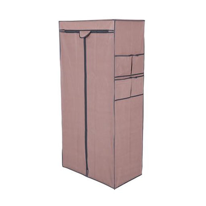 Wardrobe Portable Closet Organizer | Lightweight Modular Wardrobe with Hanging Rail & Mesh Shelves | Dust-Proof Space-Saving Storage Cabinet Brown