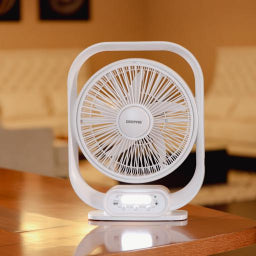 12 Inch Rechargeable Table Fan With 5 Leaf Blade, Solar Input, USB Output, GF21189 NINGF21189 White