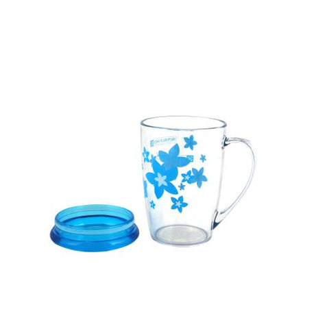 RF5656 350ml Acrylic Coffee Mug with Lid | Floral Design Travel Mug | Lightweight Reusable Cup with Handle | Hot & Cold Drink Mug