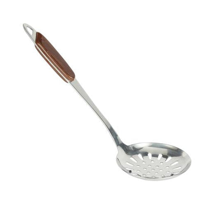 Stainless Steel Skimmer Spoon with Wooden Finish Handle | Slotted Frying Strainer Ladle for Pasta, Fries, Noodles & More