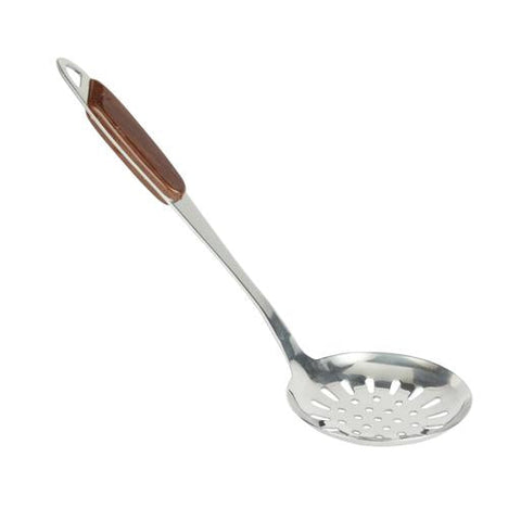 Stainless Steel Skimmer Spoon with Wooden Finish Handle | Slotted Frying Strainer Ladle for Pasta, Fries, Noodles & More