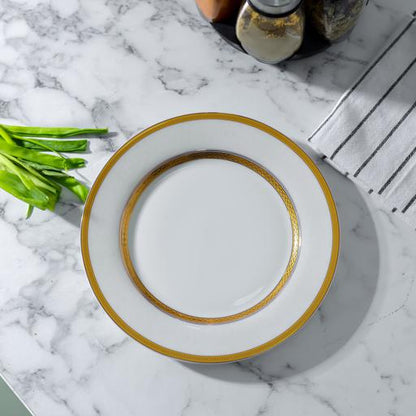 Premium New Bone Plates, 9" Soup Plate, RF11052 | Round Shape Plate with Elegant Golden Border | Ideal for Soup, Desserts, Ice Cream, Dinner, Lunch, Breakfast, Parties & More White