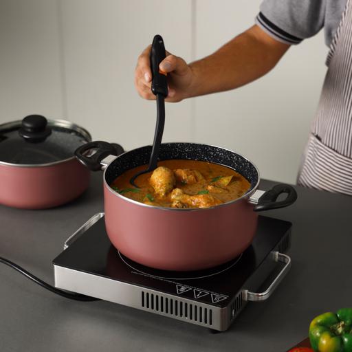 8-Piece Aluminium Cookware Set RF9437 | Granite Non-Stick Coating | Glass Lids | Induction Compatible | Pink