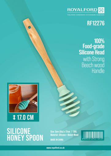 Honey Spoon 17cm RF12276 | Silicone Honey Drizzler with Beech Wood Handle | Wooden Serving Spoon for Honey, Maple Syrup, Molasses, Desserts & Tea