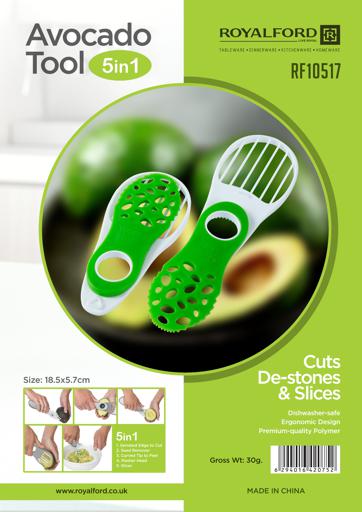 Royalford 5-in-1 Avocado Tool- RF10517| Perfect for Cutting, De-stoning and Slicing| Food-Grade, Premium-Quality Polymer| Ergonomic Design for Easy and Convenient Handling| Dishwasher Safe| Green White