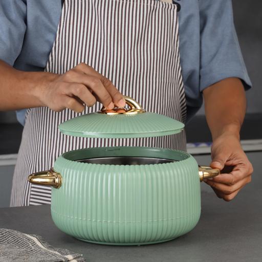 Royalford 2800ml Pearl Insulated Hotpot RF12711 | Stainless Steel Inner Casserole with PU Insulation | Twist Lock Food Warmer | Green