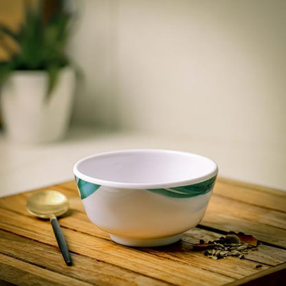 3.5" Super Rays Melamine Small Bowl | Lightweight Breakfast & Dessert Bowl | Microwave, Dishwasher & Freezer Safe | Rice, Cereal, Pasta & Snack Serving Bowl | White & Green