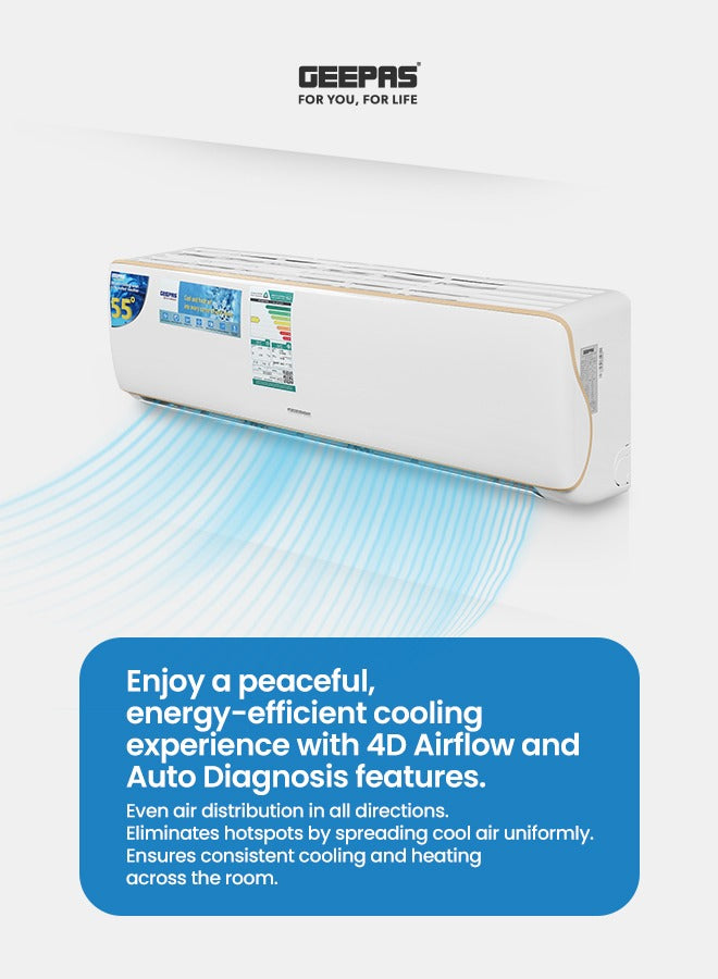 1.0 Ton Split Air Conditioner with Hot and Cold Functionality, LED Display, Remote Control, Strong Airflow, Self-Cleaning, Auto Diagnosis, and Golden Fin Technology GACS1215KCHA White