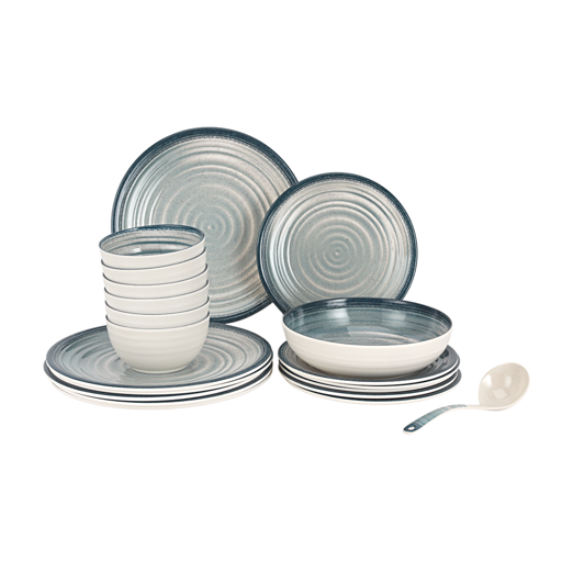 Royalford  20Pc Melamine Dinner Set  break resistant ,freezer safe and Top Rack Dishwasher Safe white and blue