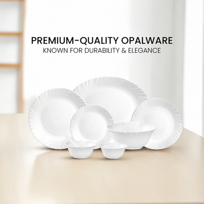 40-Piece Classic Opalware Dinner Set RF12658 | Food-Grade White Dinnerware Set for 6 | Microwave, Dishwasher & Freezer Safe | Chip-Resistant Serveware