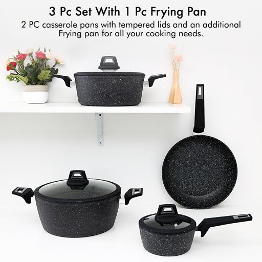 7 Pieces Black Chefart Aluminium Cookware Set Granite Coated Induction Bottom 2.5Mm Body Thickness Soft Touch Handles Tempered Glass Lid 54X20X33Cm Multicolor Multicolor