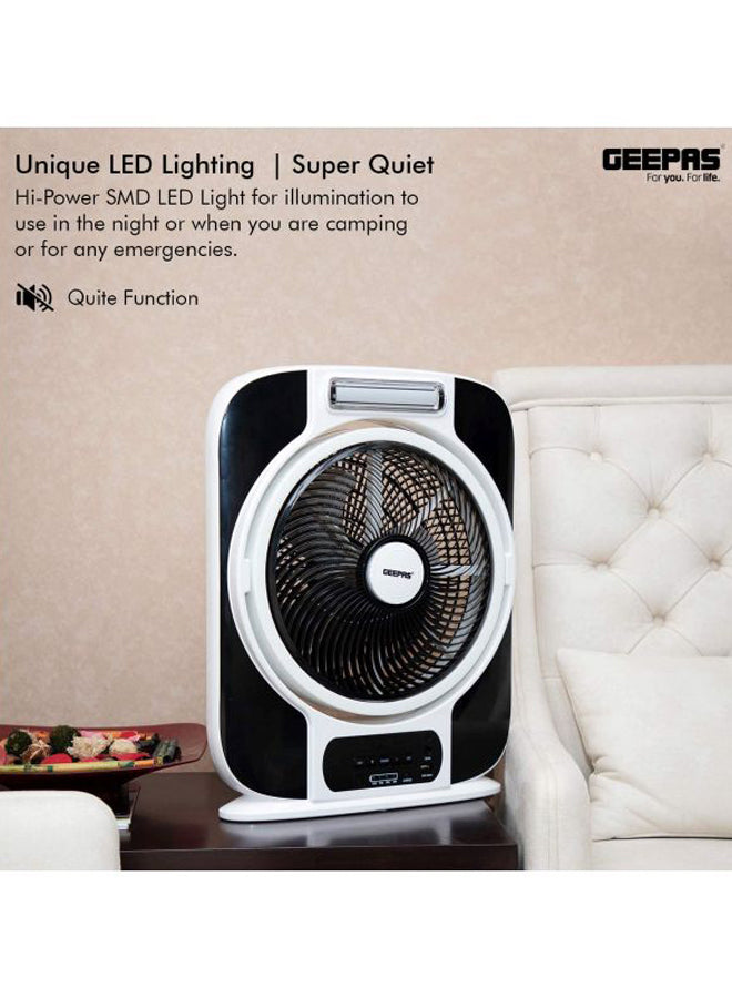 12 Inch Rechargeable Box Fan, 40 Hours Working, Up/Down Tilting, USB 5V Output, 9 Speed Options, LCD Display, 0.5 Hours Timer, Battery Level Indicator GF989 Black/White
