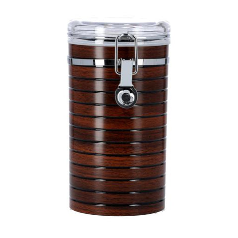 RF8223 Coffee Storage Container 1.05L | Airtight Stainless Steel Coffee Canister with CO₂ Valve | Cherrywood Finish Kitchen Storage Jar | Vacuum Food Storage Container