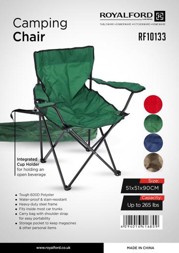Folding Camping Chair, Water-Proof & Stain Resistant, Foldable Campsite Portable Chair with Cup Holder | Perfect for Camping, Festivals, Garden, Caravan Trips, Fishing, Beach
