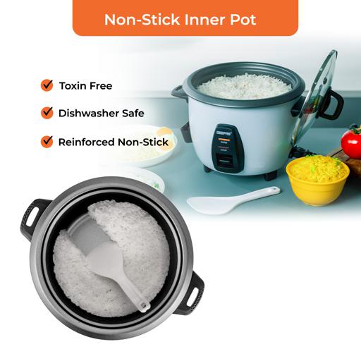 Automatic Rice Cooker – 1.0L Capacity, 3-in-1 Cook/Steam/Keep Warm, Non-Stick Inner Pot, 450W, Tempered Glass Lid, Single Switch Operation, White, 2-Year Warranty