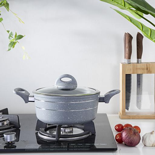 Smart Granite Series Casserole 22Cm Forged Aluminium 22.9X9.5Cm 5 Layer Tempered Glass Lid With Steel Frame Multicolor Multicolor