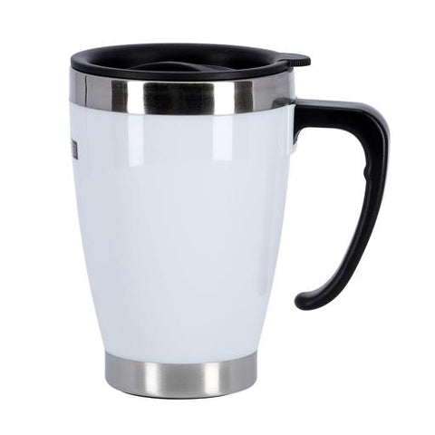 F5483WH 400ml Double Wall Travel Mug | Vacuum Insulated Stainless Steel Coffee Mug with Handle | BPA-Free Leak-Resistant Lid | Hot & Cold Travel Cup | White