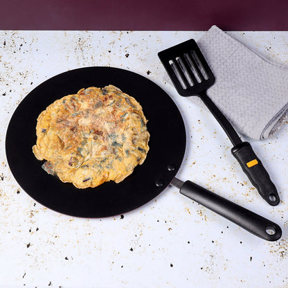 Royalford RF2013-T30 30cm Non-Stick Tawa | 3-Layer Aluminium Flat Griddle | Bakelite Handle | Black
