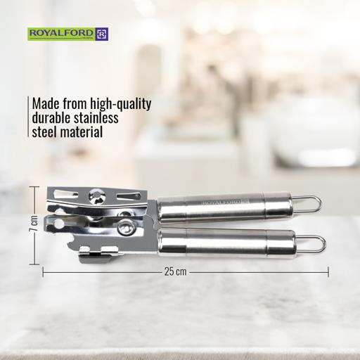 Royalford RF1184-O 3-in-1 Stainless Steel Can Opener – Manual Can, Bottle & Jar Opener with Ergonomic Tube Handle