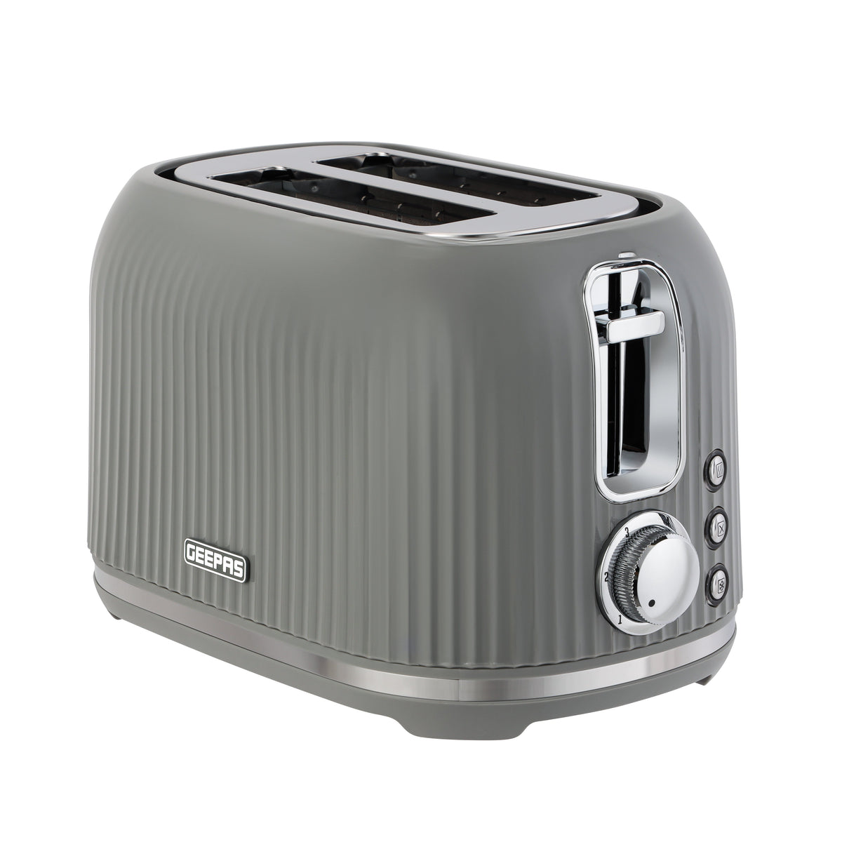 Geepas Fluted Bread Toaster- 2 Slice Slot| 6 Adjustable Browning Control and Removable Crumb Tray| Defrost and Reheat Button| 2 Years Warranty|GBT36558-GR, Grey 850 W GBT36558UK-GR Grey