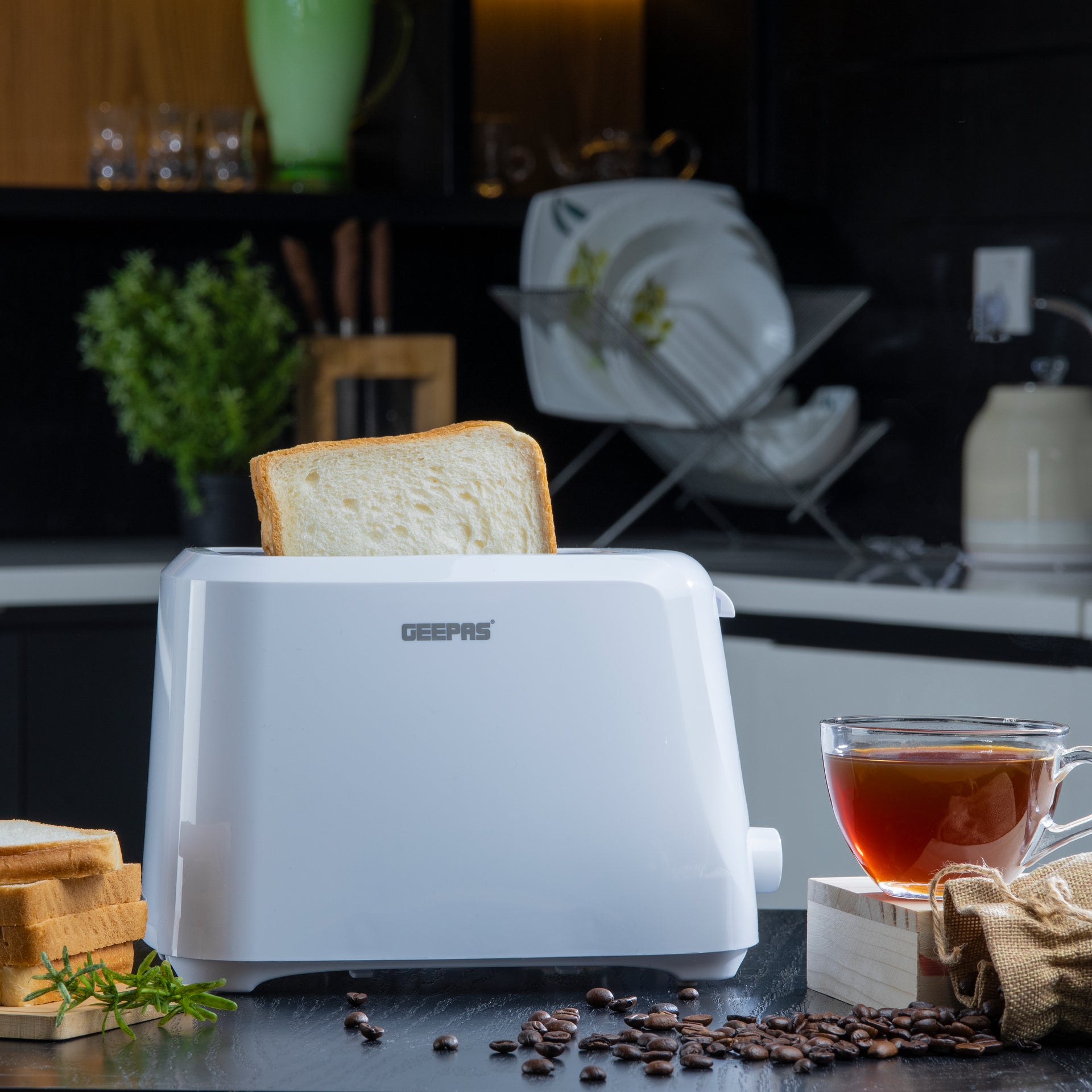 2 Slice Bread Toaster - Removable Crumb Tray| One Touch Cancel Button | 6 Browning Setting Control 700 W GBT36515N White