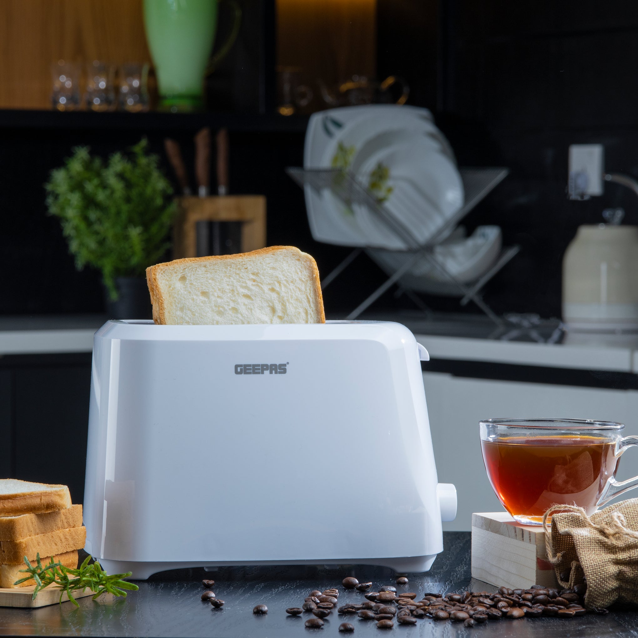 2 Slice Bread Toaster - Removable Crumb Tray| One Touch Cancel Button | 6 Browning Setting Control 700 W GBT36515N White