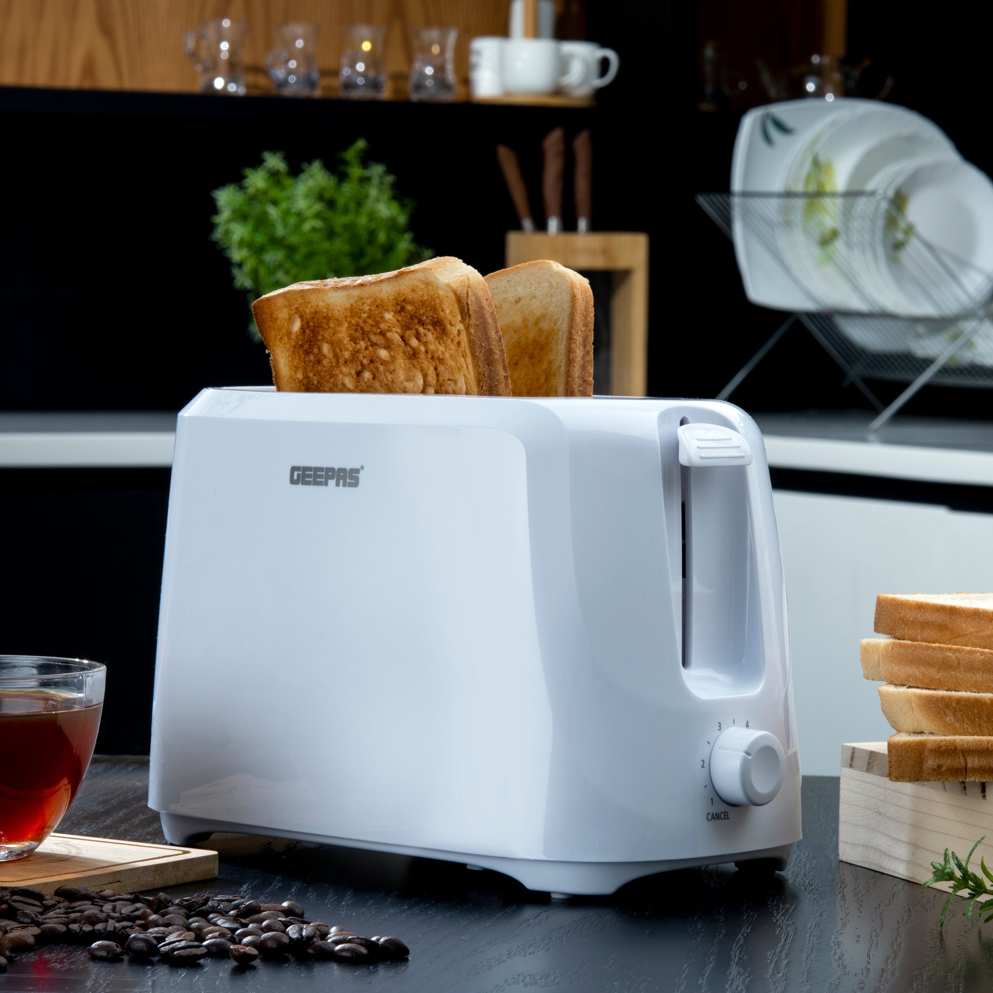 2 Slice Bread Toaster - Removable Crumb Tray| One Touch Cancel Button | 6 Browning Setting Control 700 W GBT36515N White