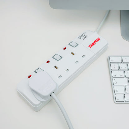 Portable Multi Socket, Extension Board, GES4083 | 3meter Cable Power Extension Socket | Multi Plug Power Cable | High Quality, Heavy Duty Power Switch White 3meter