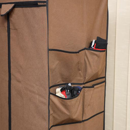 Wardrobe Portable Closet Organizer | Lightweight Modular Wardrobe with Hanging Rail & Mesh Shelves | Dust-Proof Space-Saving Storage Cabinet Brown