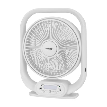 12 Inch Rechargeable Table Fan With 5 Leaf Blade, Solar Input, USB Output, GF21189 NINGF21189 White
