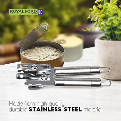 Royalford RF1184-O 3-in-1 Stainless Steel Can Opener – Manual Can, Bottle & Jar Opener with Ergonomic Tube Handle