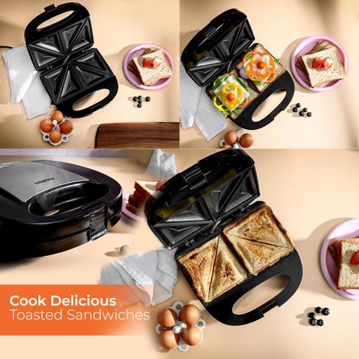 Portable Powerful 2 Slice sandwich Maker Grill maker with Non-Stick Plates and Cool Touch Handle Indicator Light 750 W GSM6002 Black, Silver