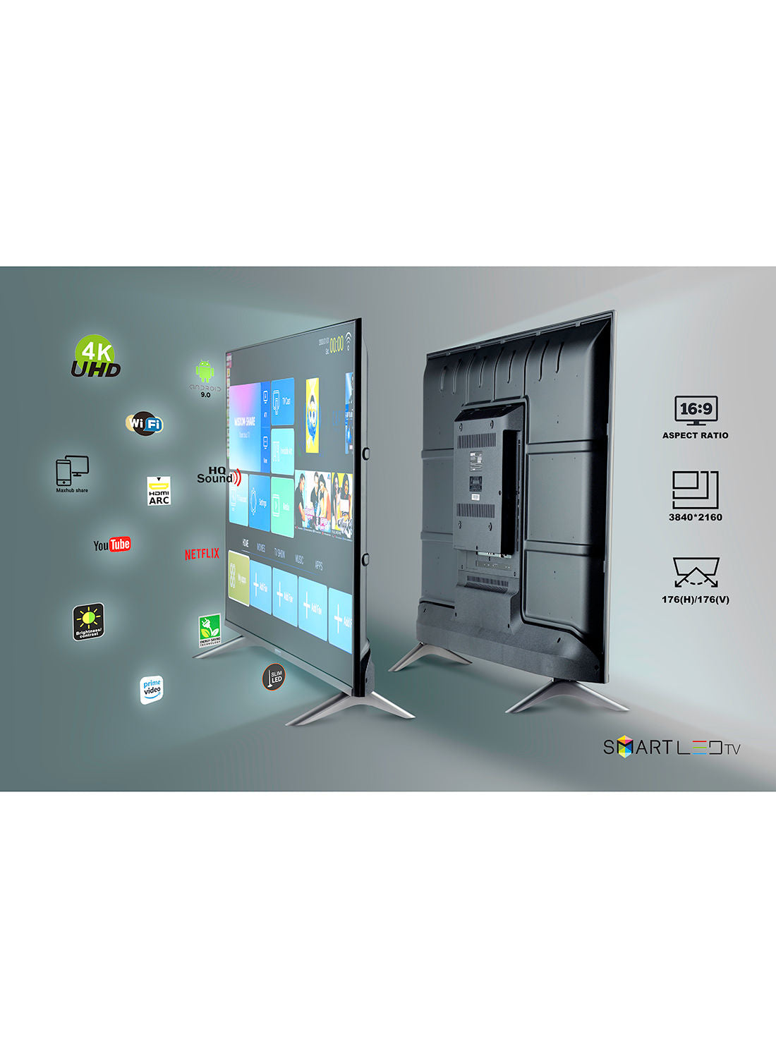 تلفاز ذكي 50 بوصة LED عالي الدقة بدون إطار مع جهاز تحكم عن بعد، منافذ HDMI وUSB، مقبس سماعة رأس، مدخل صوت للكمبيوتر، واي فاي، نظام أندرويد 9.0 مع خاصية E-Share، يوتيوب، نتفليكس، GLED5028SEFHD، لون أسود