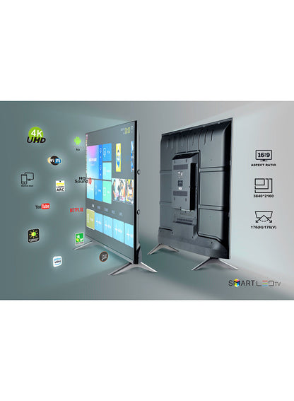 تلفاز ذكي 50 بوصة LED عالي الدقة بدون إطار مع جهاز تحكم عن بعد، منافذ HDMI وUSB، مقبس سماعة رأس، مدخل صوت للكمبيوتر، واي فاي، نظام أندرويد 9.0 مع خاصية E-Share، يوتيوب، نتفليكس، GLED5028SEFHD، لون أسود