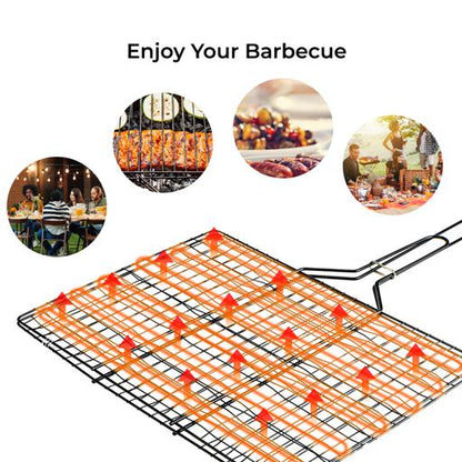 RF10385 Barbecue Grill Basket | Folding Portable BBQ Grill with Heat-Resistant Handle | Chromium Plated Iron Grill Rack for Fish, Meat, Shrimp & Vegetables | Large Cooking Surface | Black