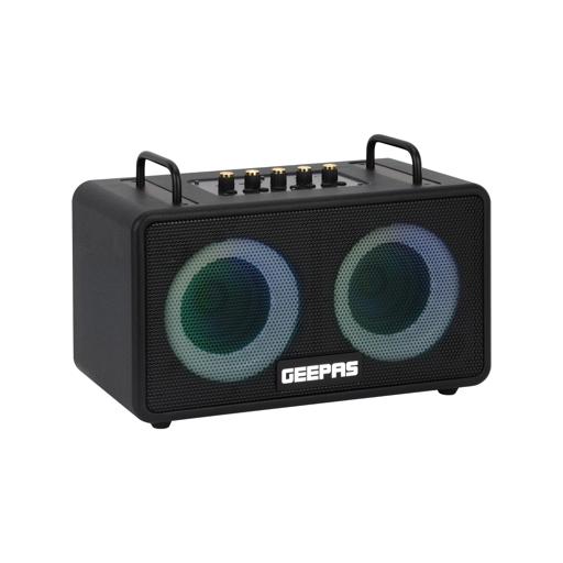 Geepas Bluetooth Speaker with UHF Microphone- GMS11203/ 5-6 Hours Playtime, TF, USB, AUX, TWS, Micro SD Cards, MIC/ Rechargeable Battery, Enhanced Quality, Simple Sound Control/ RGB Light Effects, Perfect for Parties, Picnics, Entertainment