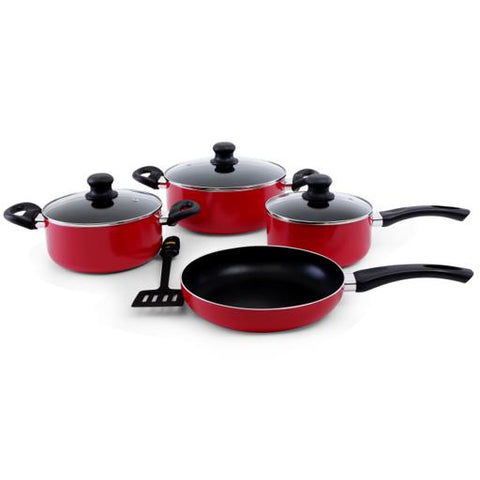 8-Piece Aluminium Non-Stick Cookware Set | Scratch-Resistant | Glass Lids | Induction Compatible | Red