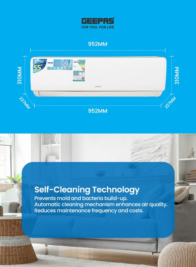 1.0 Ton Split Air Conditioner with Hot and Cold Functionality, LED Display, Remote Control, Strong Airflow, Self-Cleaning, Auto Diagnosis, and Golden Fin Technology GACS1215KCHA White