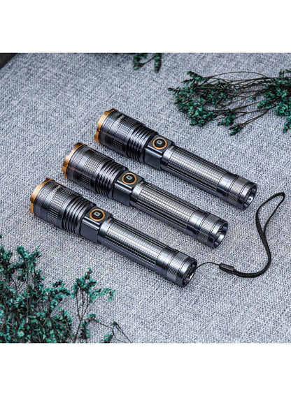 Zoomable 3 IN 1 Family Pack Rechargeable LED Flashlight| Aluminium Alloy Body | 15 W High Power LED | Type C Charging Li-ion 4000 mAh Battery| 6 Hrs working time GFL4658 Black