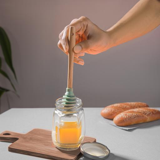 Honey Spoon 17cm RF12276 | Silicone Honey Drizzler with Beech Wood Handle | Wooden Serving Spoon for Honey, Maple Syrup, Molasses, Desserts & Tea