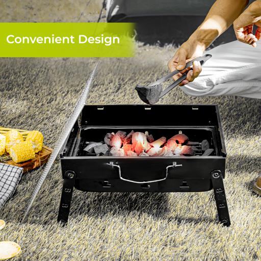 Barbeque Stand With Grill  Iron Construction Rf10358 Foldable Barbecue Charcoal Grill Black