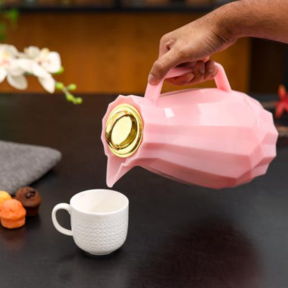 RF12131 1000ml Vacuum Flask | Pink Glass Inner with PP Outer Body | Hot & Cold Insulated Bottle | Leak-Proof Portable Flask | Pink & Golden
