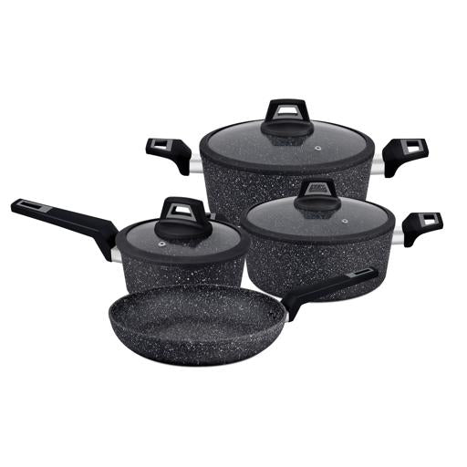 7 Pieces Black Chefart Aluminium Cookware Set Granite Coated Induction Bottom 2.5Mm Body Thickness Soft Touch Handles Tempered Glass Lid 54X20X33Cm Multicolor Multicolor
