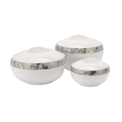 Supremo Insulated Casserole Set of 3 – RF11940 | 1000ml, 2500ml & 3500ml Hot Pots | PP Body with Stainless Steel Inner | PU Insulated Food Warmer | White & Grey