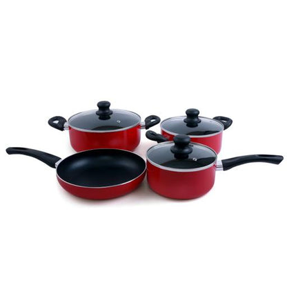 8-Piece Aluminium Non-Stick Cookware Set | Scratch-Resistant | Glass Lids | Induction Compatible | Red