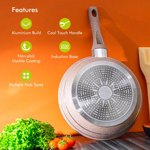 RF9464BGE 26CM Smart Fry Pan | 5 Layer Granite Non-Stick Coating Frying Pan | Forged Aluminium Body with Heat-Resistant Handle | Induction, Gas & Multiple Hob Compatible | Beige