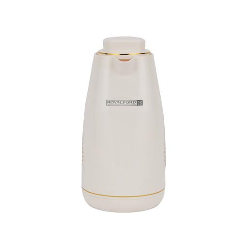 Royalford 1.0 L (33.5 oz) Vacuum Flask with Pink Glass Inner and PP Outer Body | Leak-Proof and Portable Design Suitable for Indoor WHITE AND GOLDEN